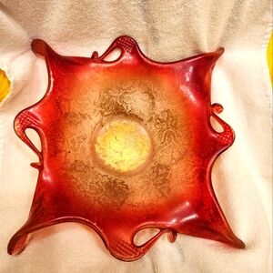 Elegant Red Glass Art Bowl Vintage